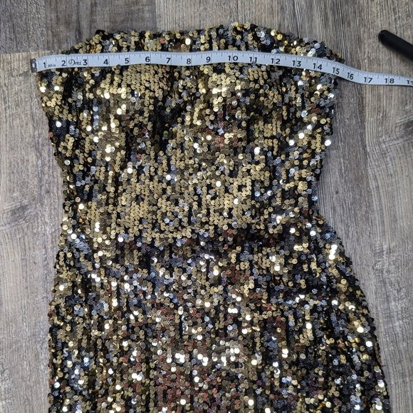 La Femme 15943 Black and Gold Sequin Strapless Mini Dress Size 2 Party Cocktail - Picture 5 of 8